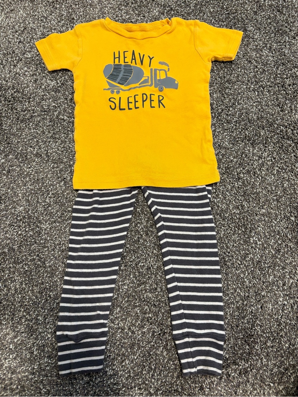 Carter's Yellow Short-Sleeve 'Heavy Sleeper' Pajama Set with Gray Stripes